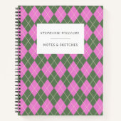 Cute Retro Preppy roze Green Argyle gepersonalisee Notitieboek (Voorkant)
