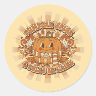 Cute Retro Pumpkin Spice & Wol Truien Groovy Ronde Sticker