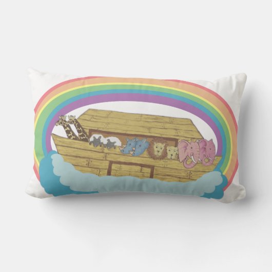 Cute retro Rainbow Noah's Ark op White Kussen (Achterkant)