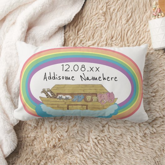 Cute retro Rainbow Noah's Ark op White Kussen (Deken)