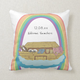 Cute retro Rainbow Noah's Ark op White Kussen