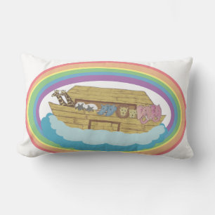 Cute retro Rainbow Noah's Ark op White Lumbar Pill Kussen