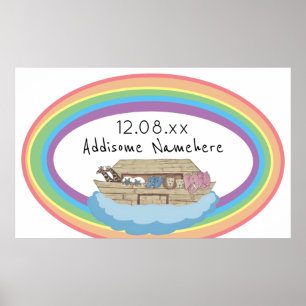 Cute retro Rainbow Noah's Ark op White Poster