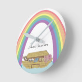 Cute retro Rainbow Noah's Ark op White Ronde Klok (Hoek)