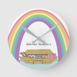 Cute retro Rainbow Noah's Ark op White Ronde Klok