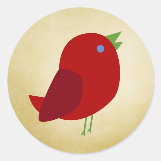 Cute Retro Red Bird Ronde Sticker (Voorkant)