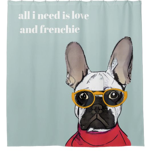 Cute Retro Red Franse bulledog met neonbril Douchegordijn (Voorkant)