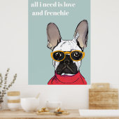 Cute Retro Red Franse bulledog met neonbril Poster (Keuken)