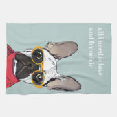 Cute Retro Red Franse bulledog met neonbril Theedoek (Horizontaal)