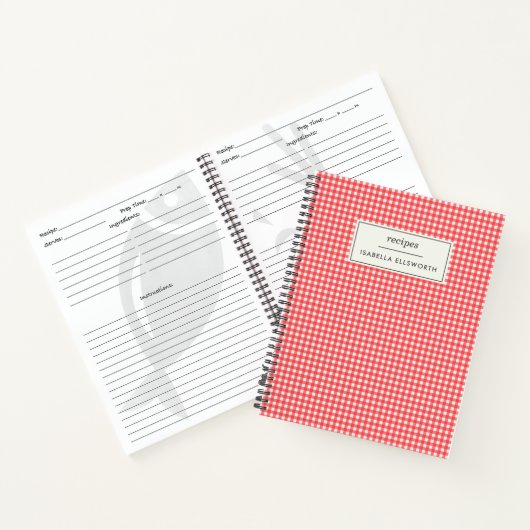 Cute Retro Red Gingham Pset Personalized Recipe Notitieboek (Binnen)