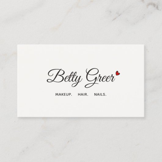 Cute Retro Red Heart Handgeschreven Script Typogra Visitekaartje (Voorkant)