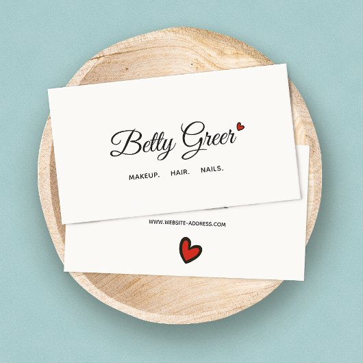 Cute Retro Red Heart Handgeschreven Script Typogra Visitekaartje