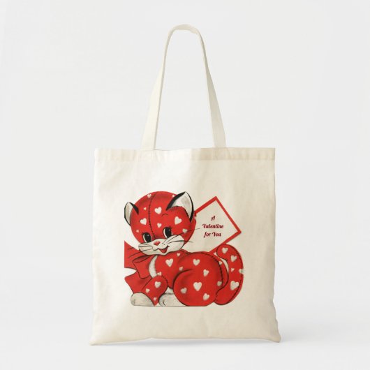 Cute Retro Red Kitten Valentijn Budget Tote Bag (Voorkant)