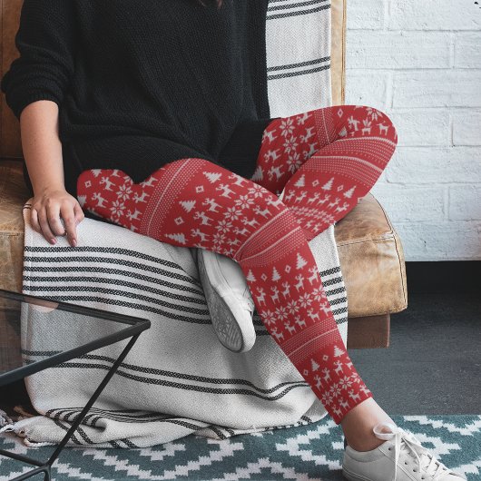 Cute Retro Red Reindeer Snowflake Kerstmis Leggings