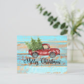 Cute Retro Red Truck Land Kerstmis Briefkaart (Staand voorkant)