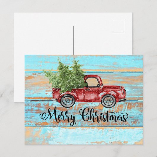 Cute Retro Red Truck Land Kerstmis Briefkaart (Voorkant / Achterkant)
