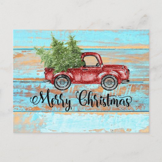 Cute Retro Red Truck Land Kerstmis Briefkaart (Voorkant)