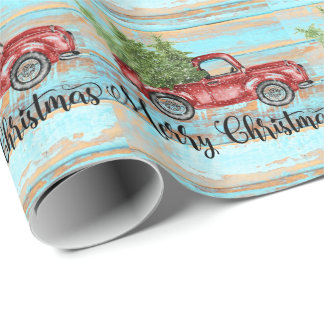 Cute Retro Red Truck Land Kerstmis Cadeaupapier