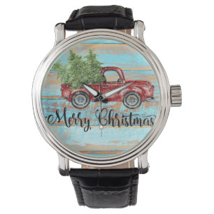 Cute Retro Red Truck Land Kerstmis Horloge