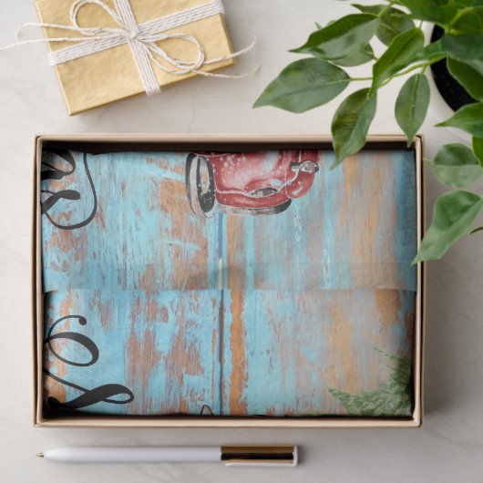 Cute Retro Red Truck Land Kerstmis Tissuepapier (Geschenk)