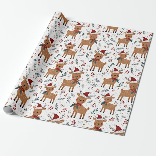 Cute Retro Reindeer Christmas Cadeaupapier (Uitgerold)
