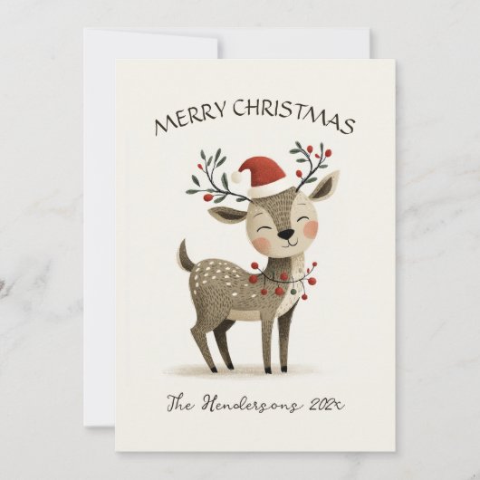 Cute Retro Reindeer Christmas Card Feestdagenkaart (Voorkant)