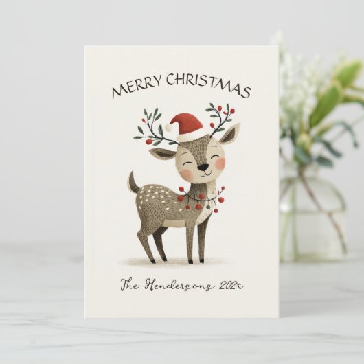 Cute Retro Reindeer Christmas Card Feestdagenkaart (Staand voorkant)