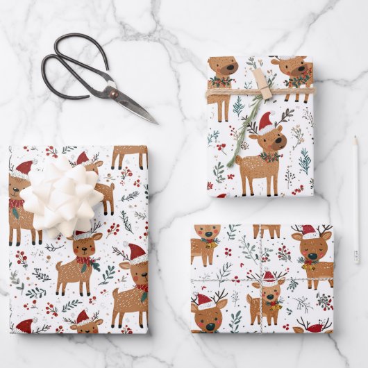 Cute Retro Reindeer Christmas Inpakpapier Vel (Voorkant)