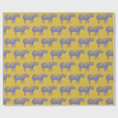 Cute Retro Rhino Rhinoceros Pattern Yellow Paars Cadeaupapier (Vlak)