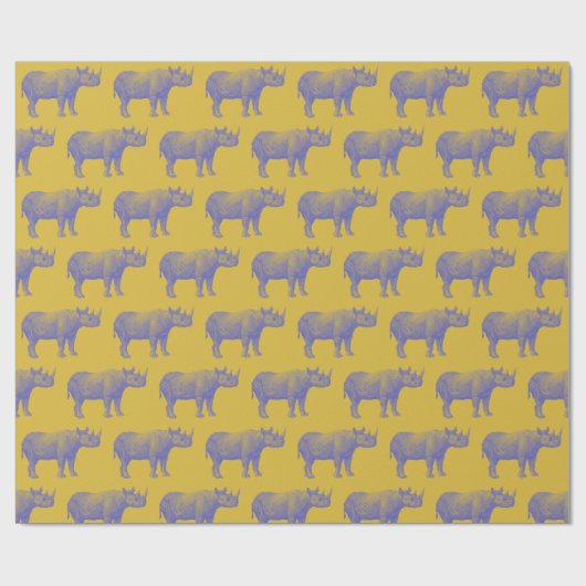 Cute Retro Rhino Rhinoceros Pattern Yellow Paars Cadeaupapier (Vlak)