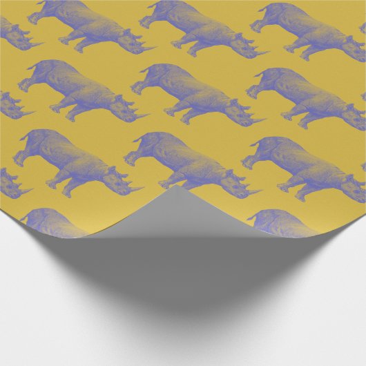 Cute Retro Rhino Rhinoceros Pattern Yellow Paars Cadeaupapier (Hoek)