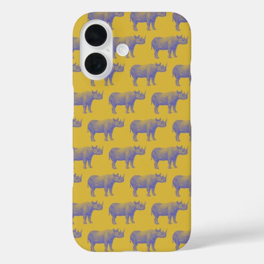 Cute Retro Rhino Rhinoceros Pattern Yellow Paars Case-Mate iPhone Case (Achterkant)