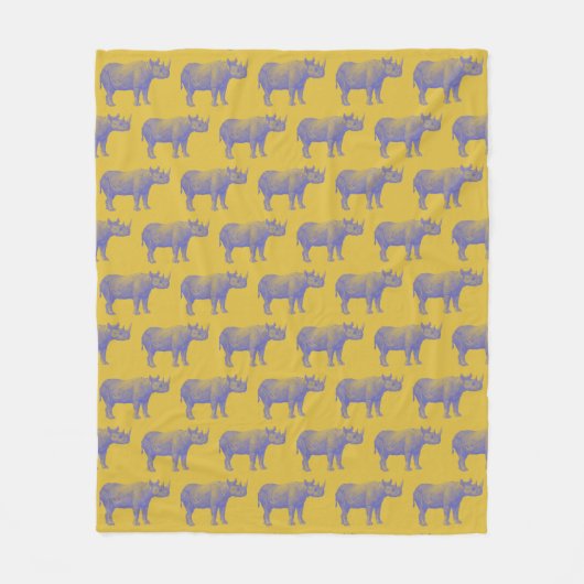 Cute Retro Rhino Rhinoceros Pattern Yellow Paars Fleece Deken (Voorkant)