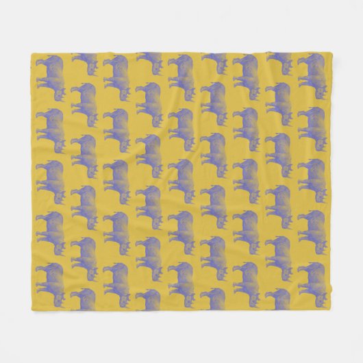 Cute Retro Rhino Rhinoceros Pattern Yellow Paars Fleece Deken (Voorkant (Horizontaal))