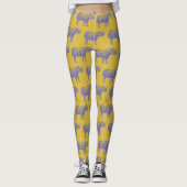 Cute Retro Rhino Rhinoceros Pattern Yellow Paars Leggings (Voorkant)