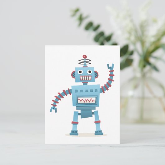 Cute retro robot android kinder cartoon briefkaart (Staand voorkant)