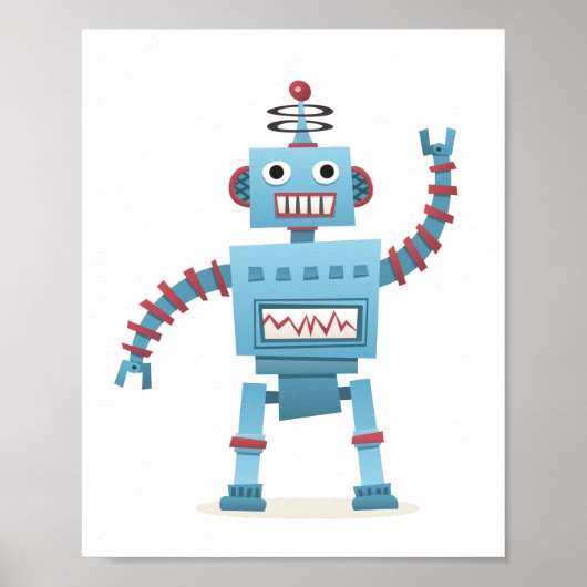 Cute retro robot android kinderen cartoon muur kun poster (Voorkant)