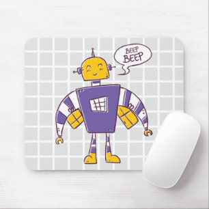 Cute Retro Robot "Beep Beep" Grid Muismat
