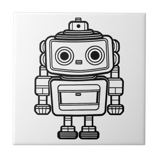 Cute retro robot cartoon illustratie tegeltje (Voorkant)