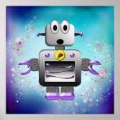 Cute Retro Robot Paars & Blue Poster (Voorkant)