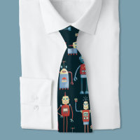 Cute Retro Robot Pattern Dark