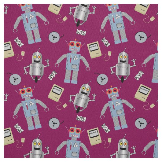 Cute Retro Robots en Computers Stof (Swatch)