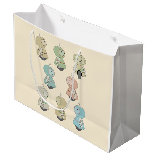 Cute Retro Robots Pattern Groot Cadeauzakje (Voorkant Gekanteld)