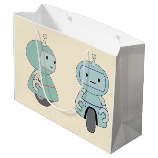 Cute Retro Robots Pattern Groot Cadeauzakje (Achterkant Gekanteld)