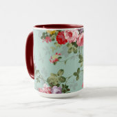 Cute Retro Roos Wallpaper Beauful Floral  Mok (Voorkant links)