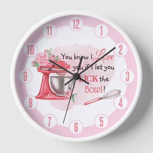 Cute Retro Roze Bak Likkende Kom Keukenklok (Voorkant)