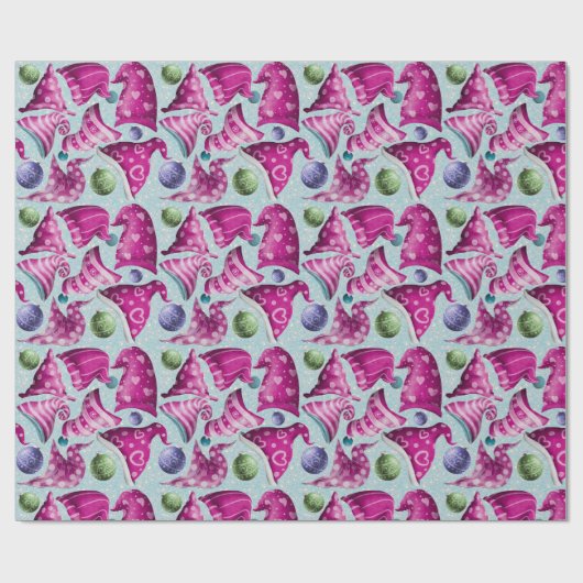 Cute retro  roze blauw pet cadeaupapier (Vlak)
