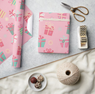 Cute Retro Roze Cadeaus Kerstmis Cadeaupapier