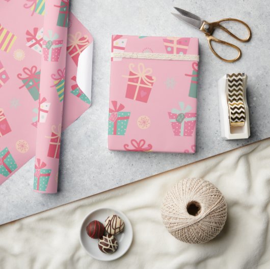 Cute Retro Roze Cadeaus Kerstmis Cadeaupapier (Crafts)