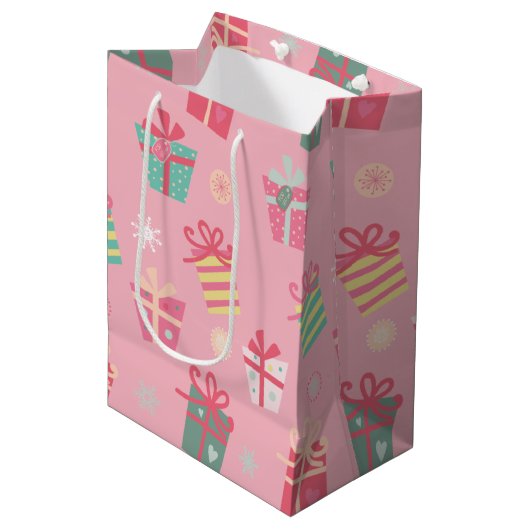 Cute Retro Roze Cadeaus Kerstmis Medium Cadeauzakje (Voorkant Gekanteld)